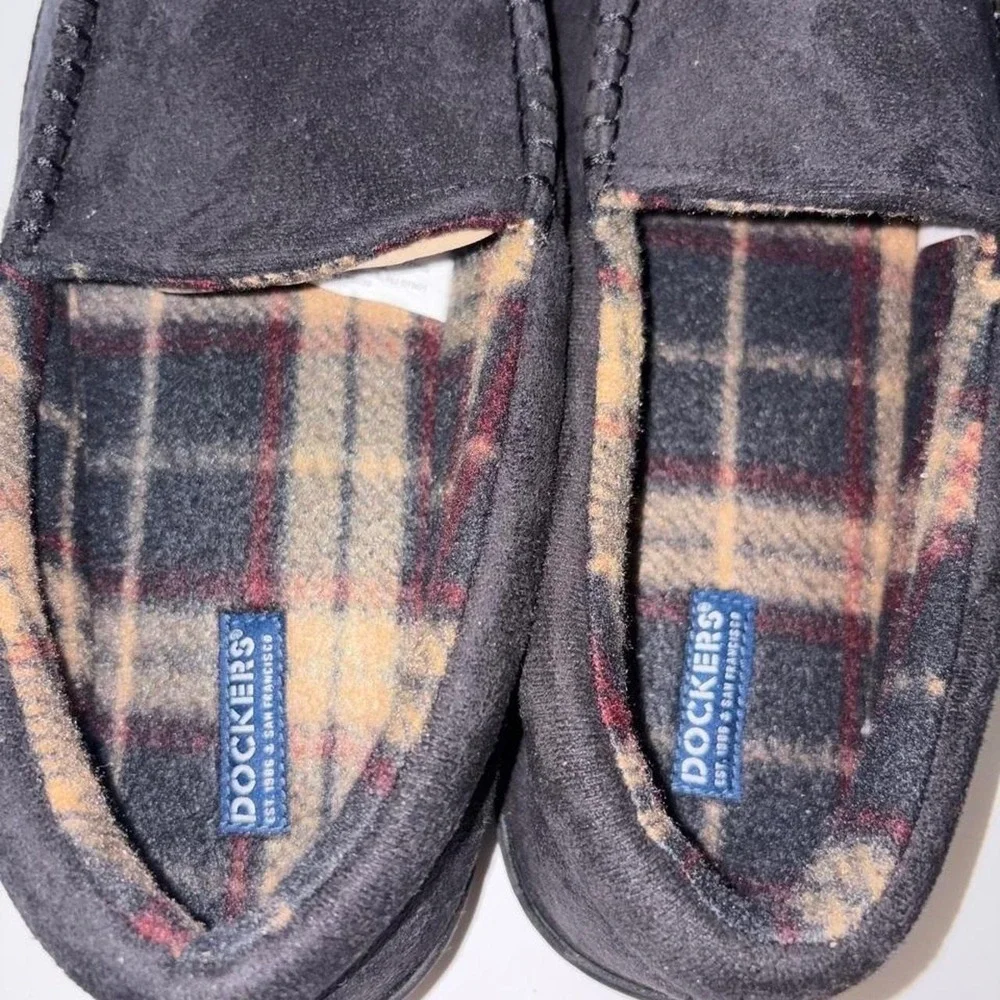 Dockers black & brown plaid slippers size XL Mens house shoes